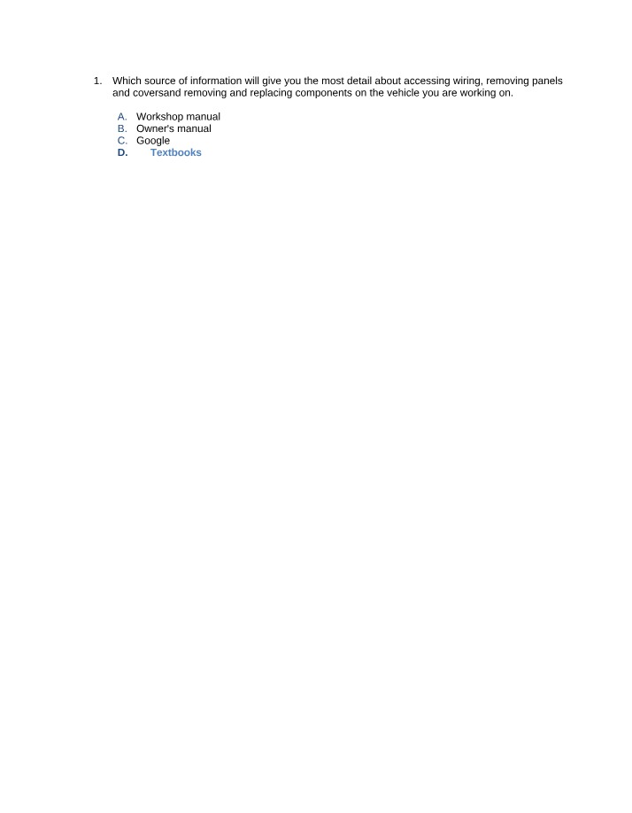 Workshop Manual for Accessing Wiring and Replacing Components