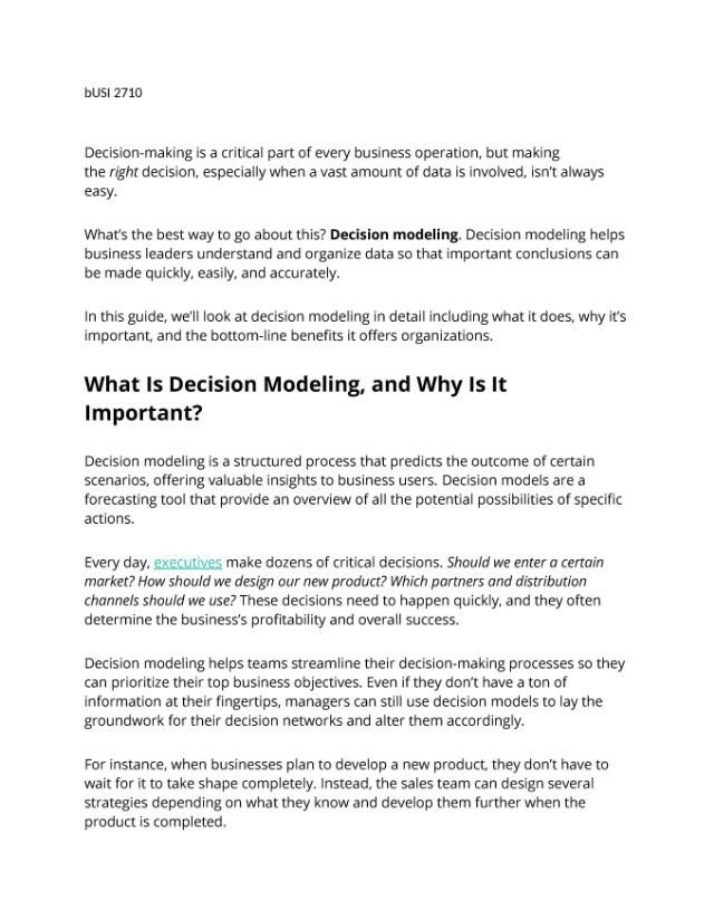 Basics of Decision Modeling