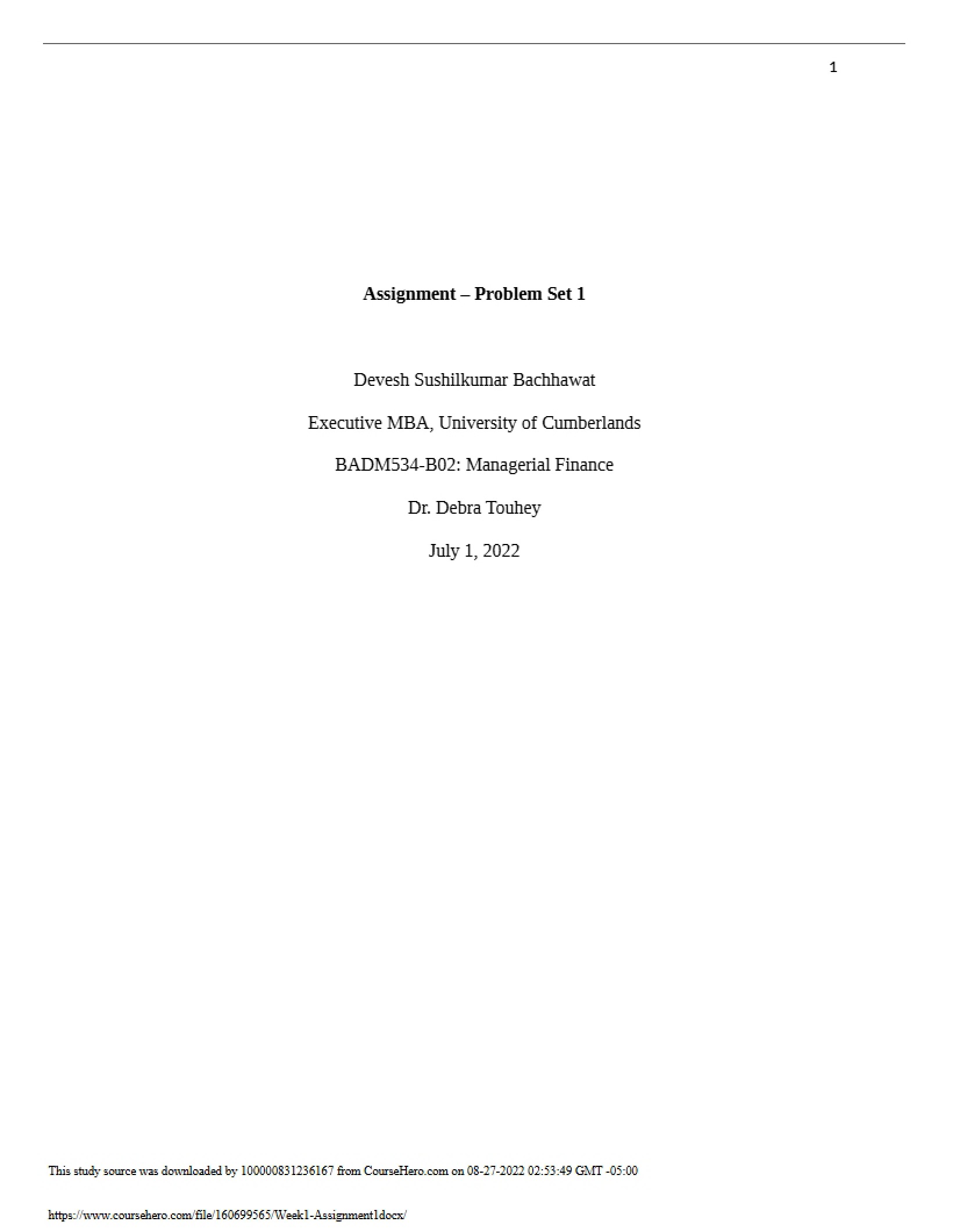 Assignment Problem Set 1