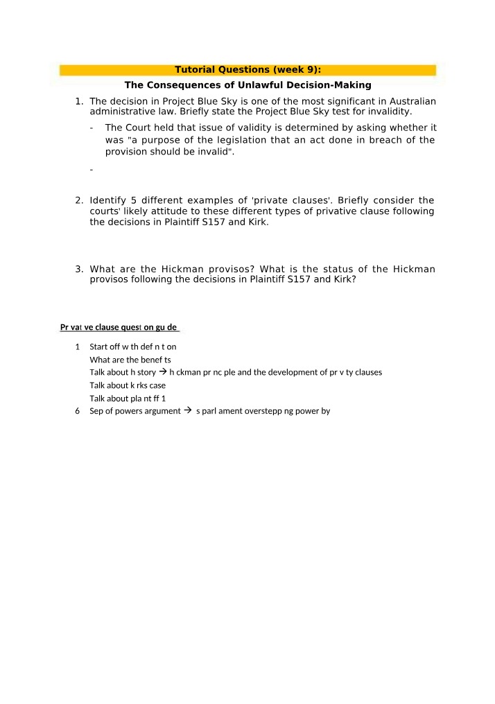 Week 9 Tutorial Questions