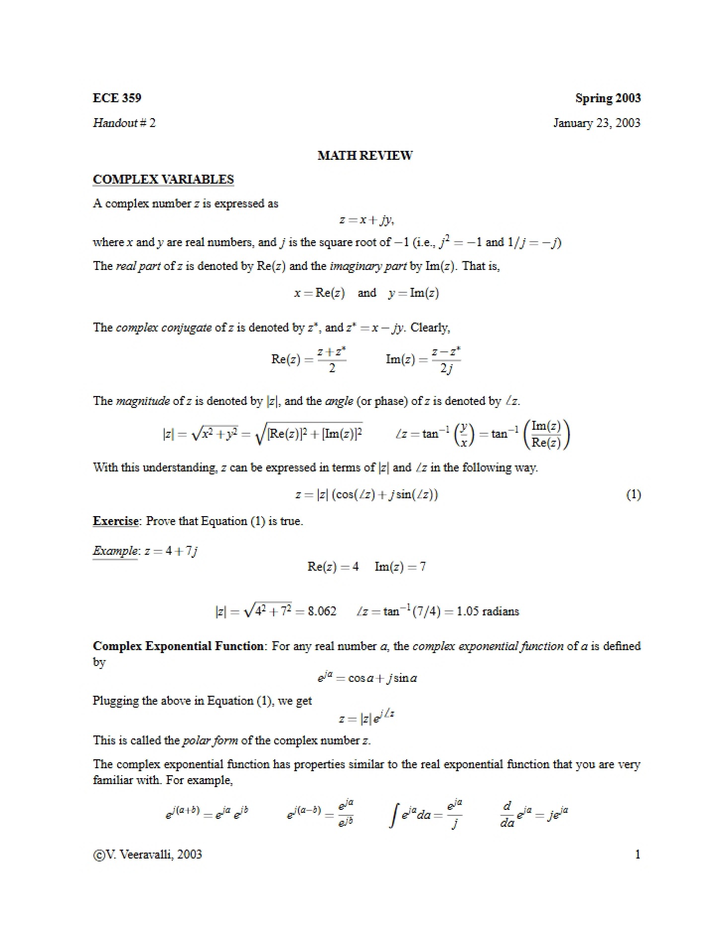 Review of Math Complex Variables
