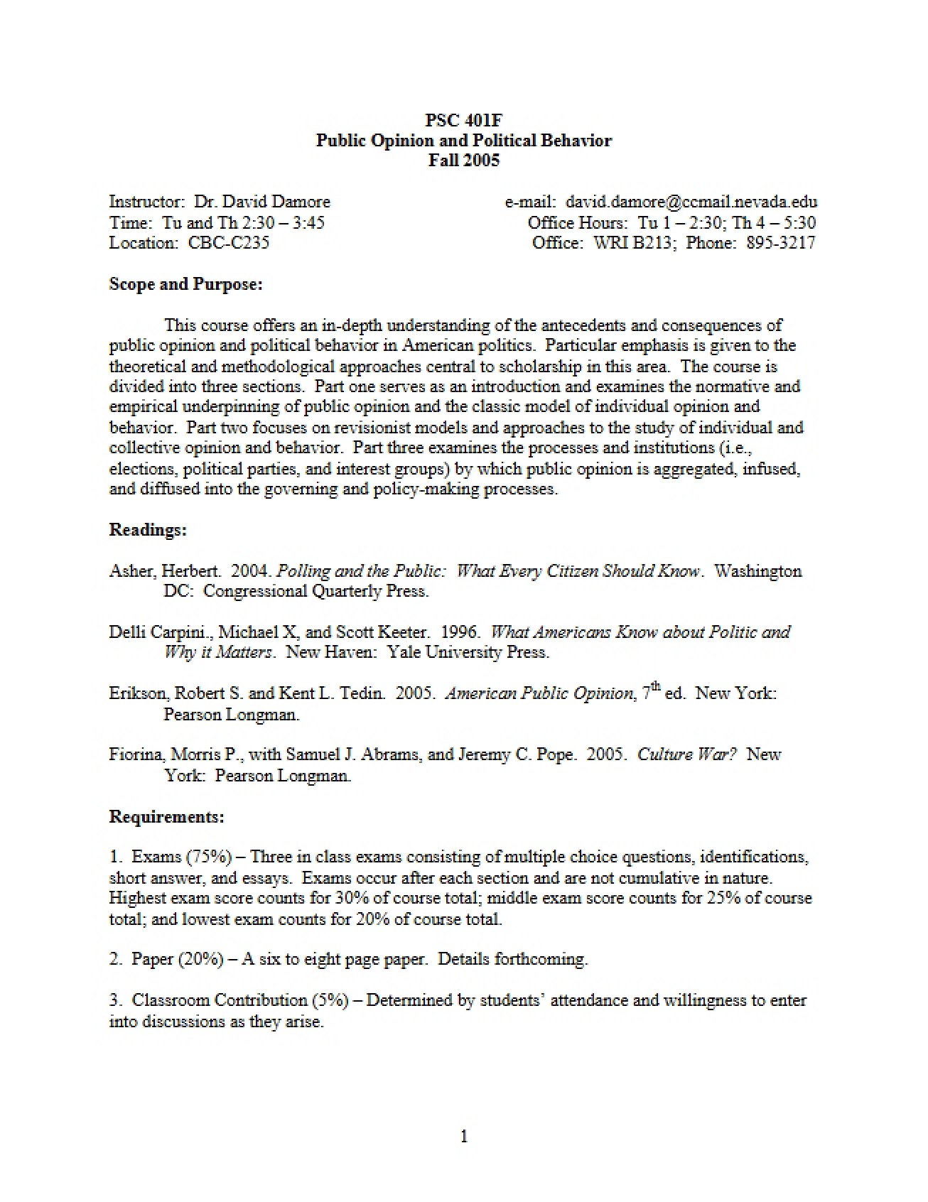Course Outline Public Opinion