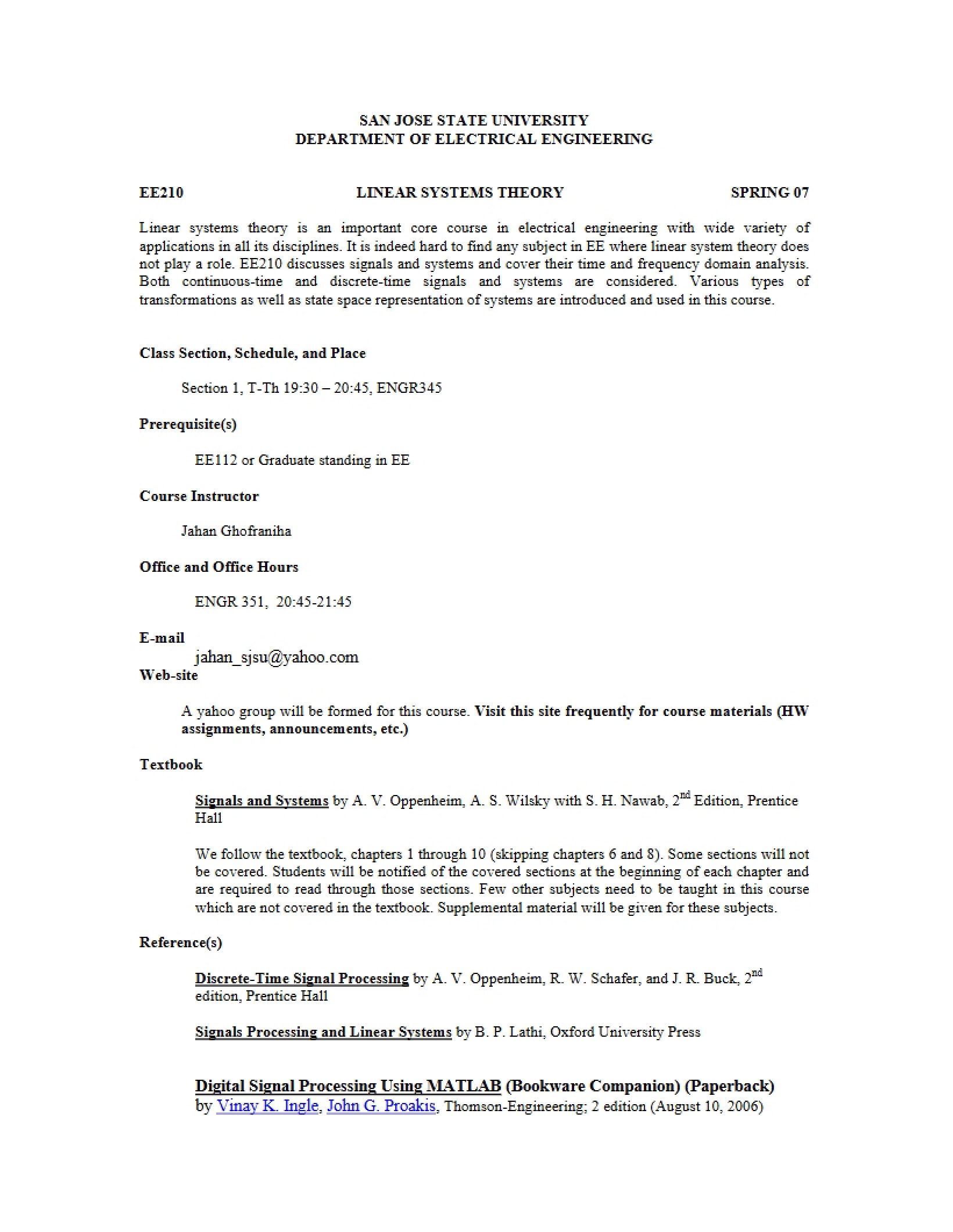 Linear System Theory Outline