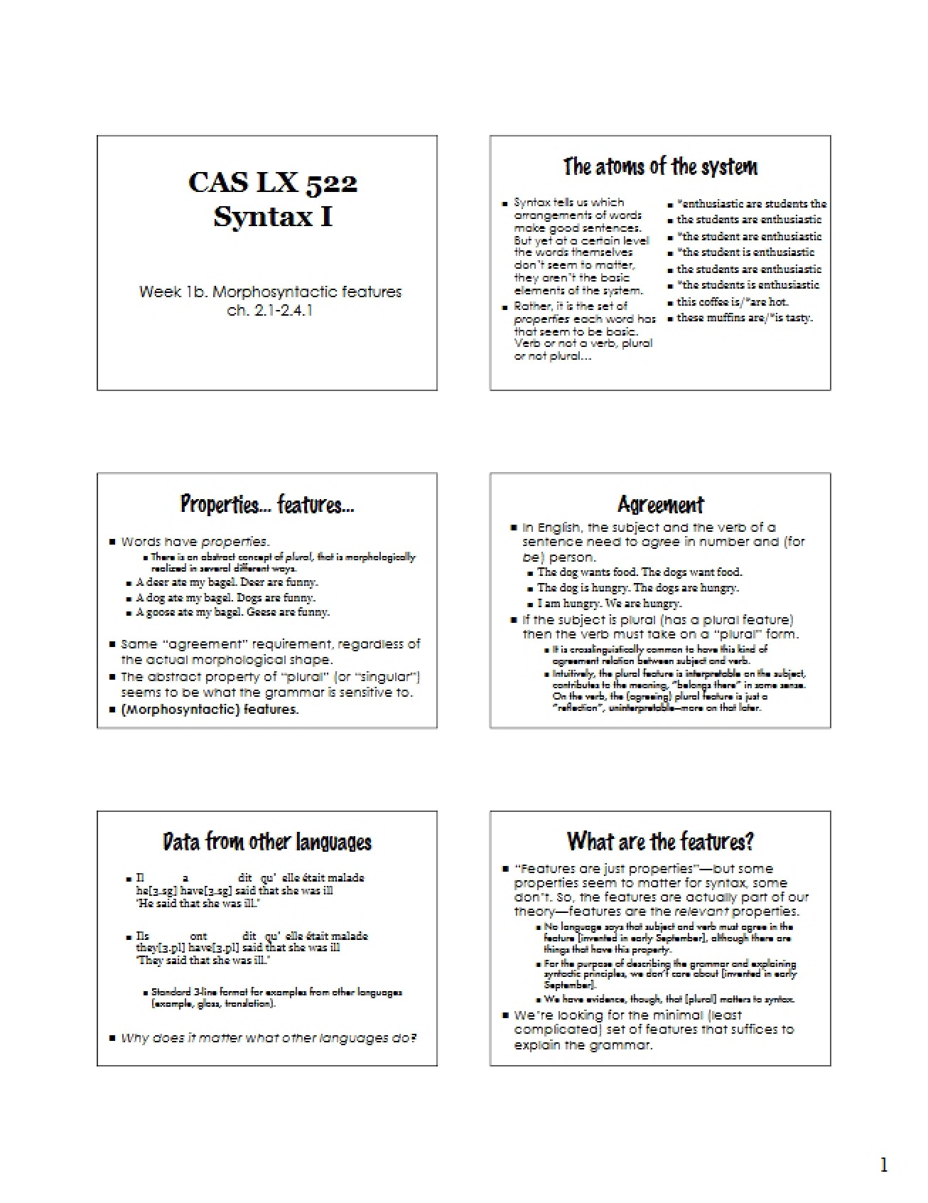 Week One Part B An Introduction to Morphosyntactic Features