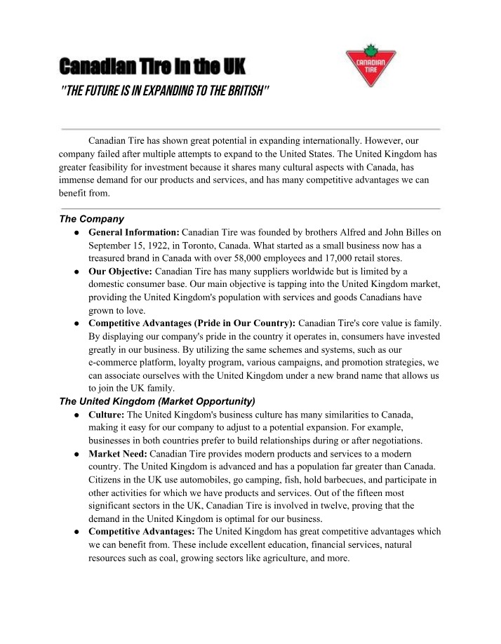 Case Study - Canadian Tire in the UK
