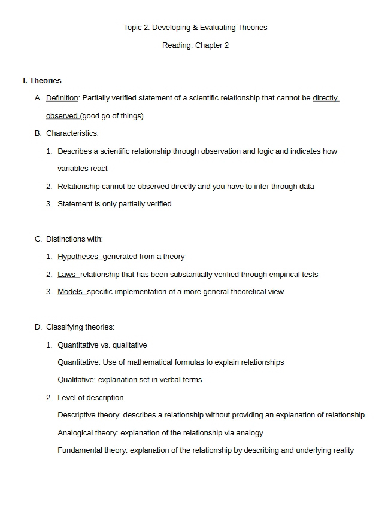 Lecture on Developing and Evaluating Theories