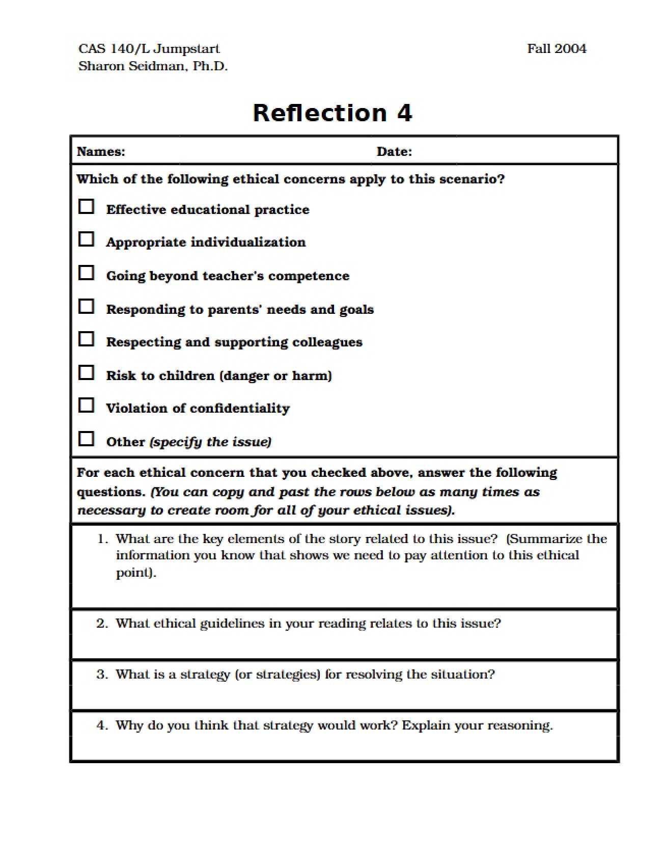 Fourth Reflection Entry