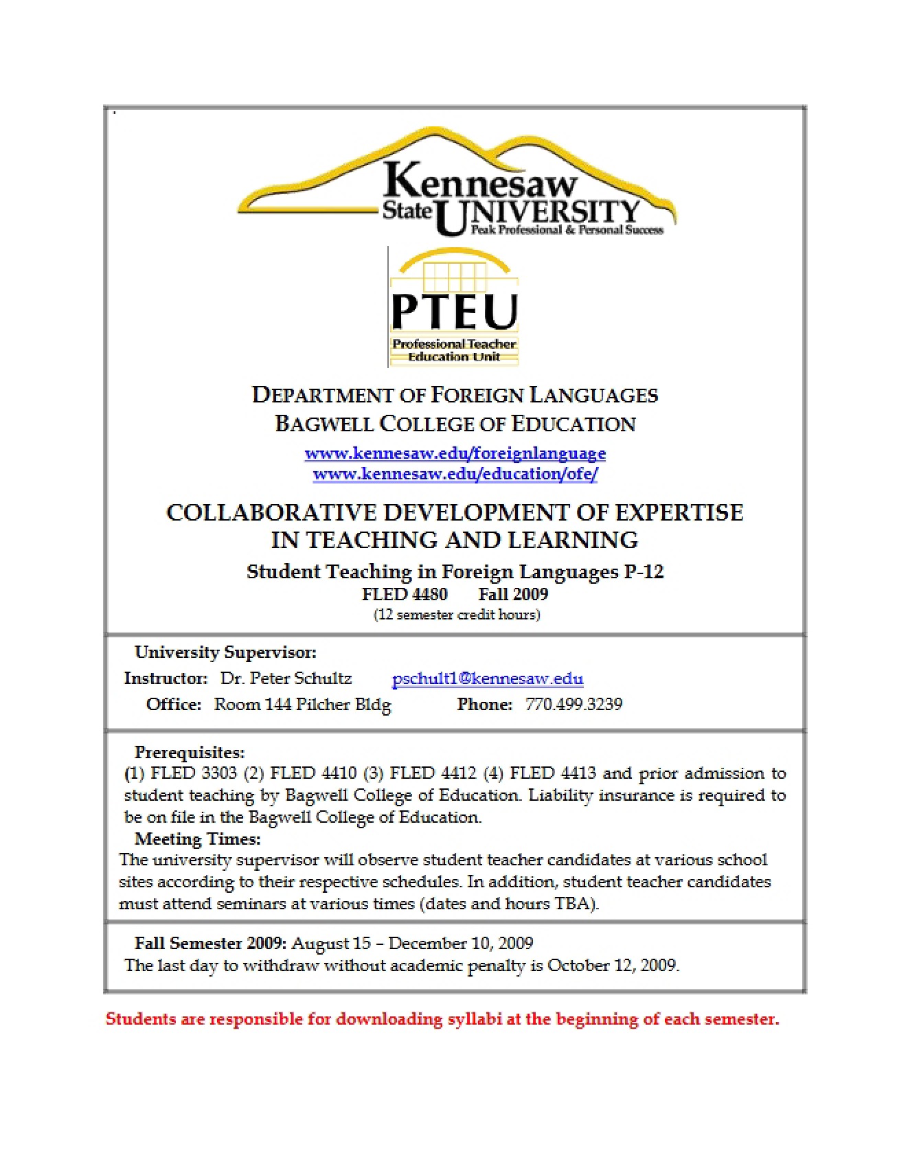 P-12 FL Student Teaching Course Outline