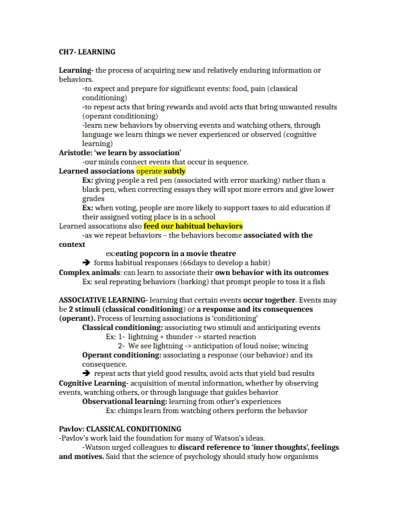 Key Concepts from General Psychology Chapter Seven