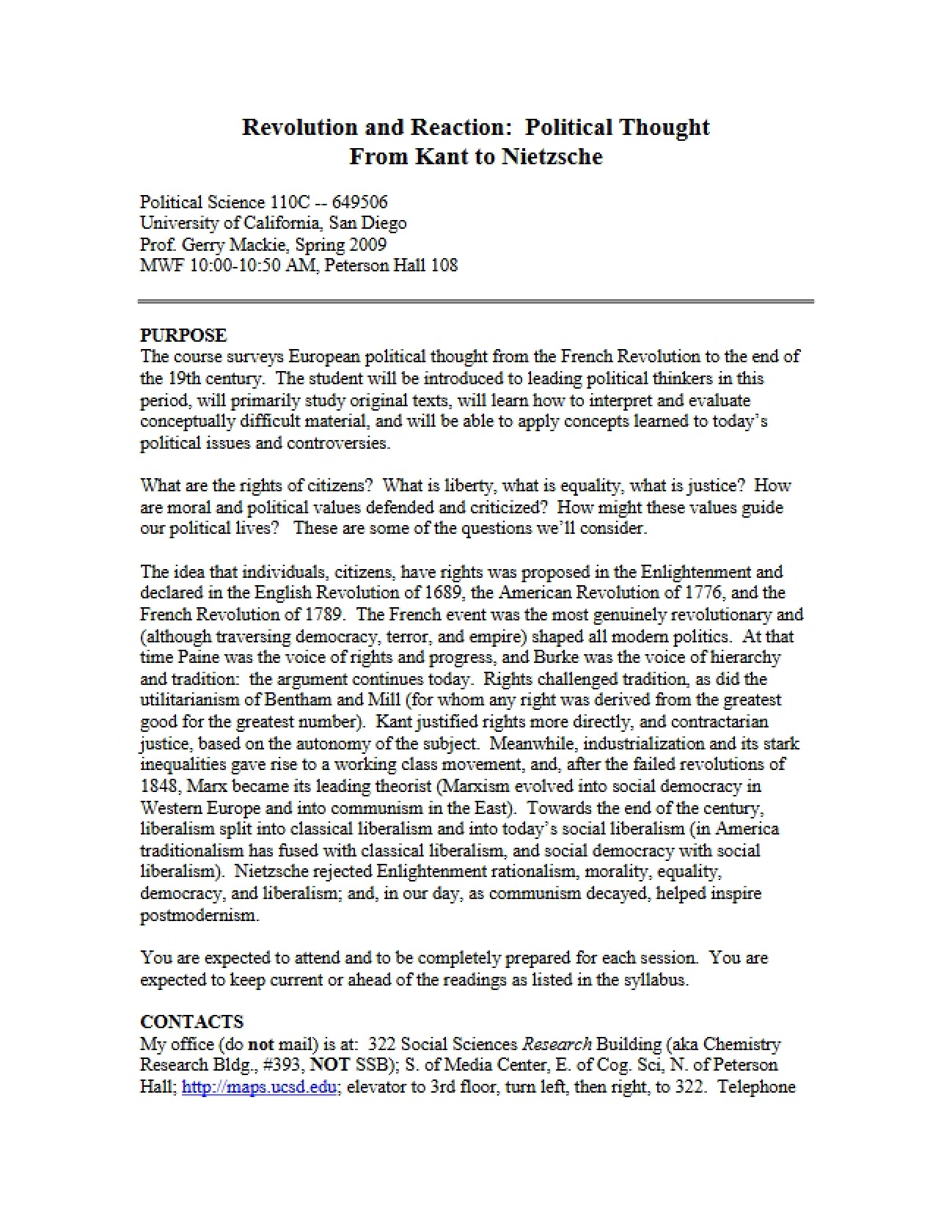 Political Thought: Kant to Nietzsche Syllabus