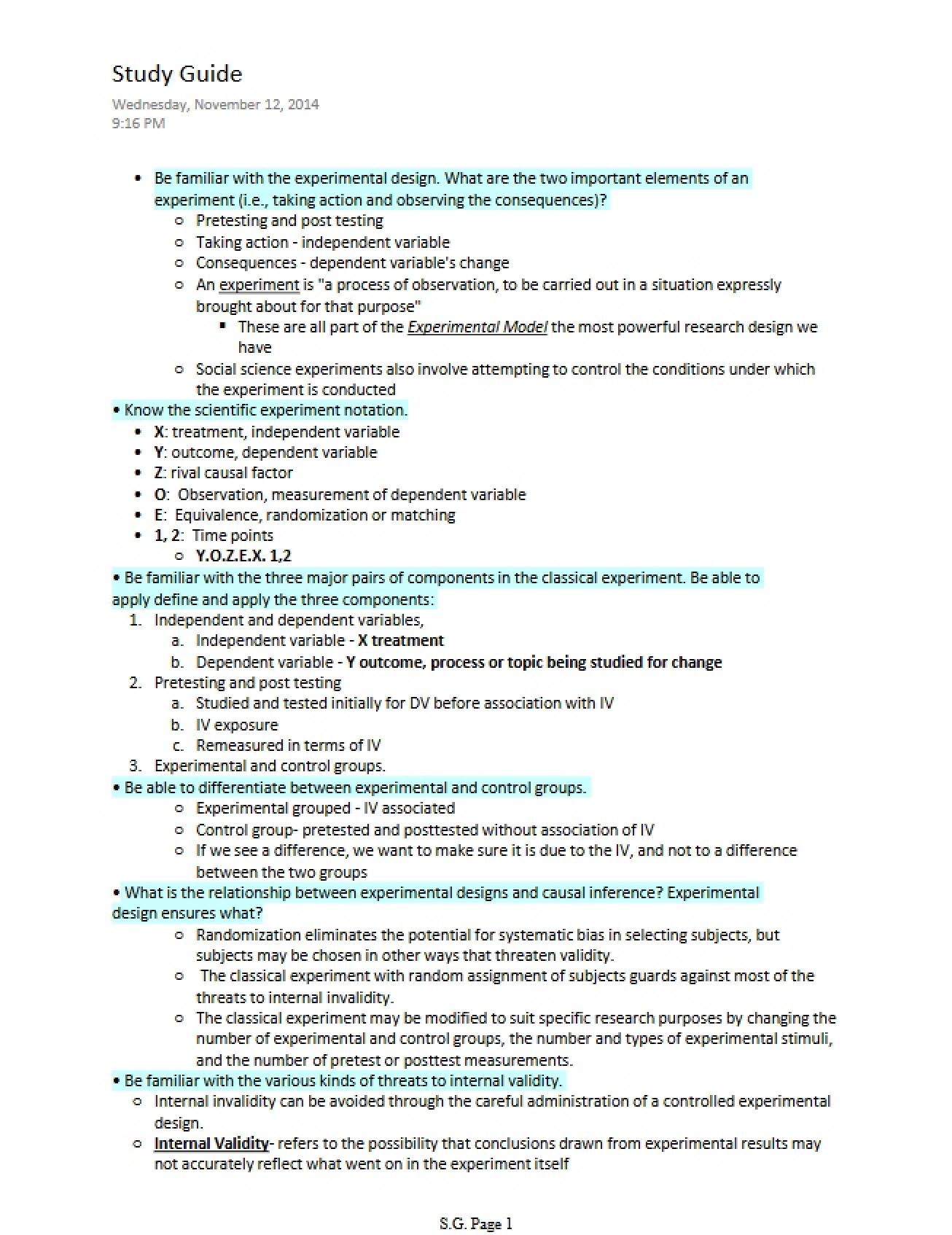 General Study Guide for Research Methods