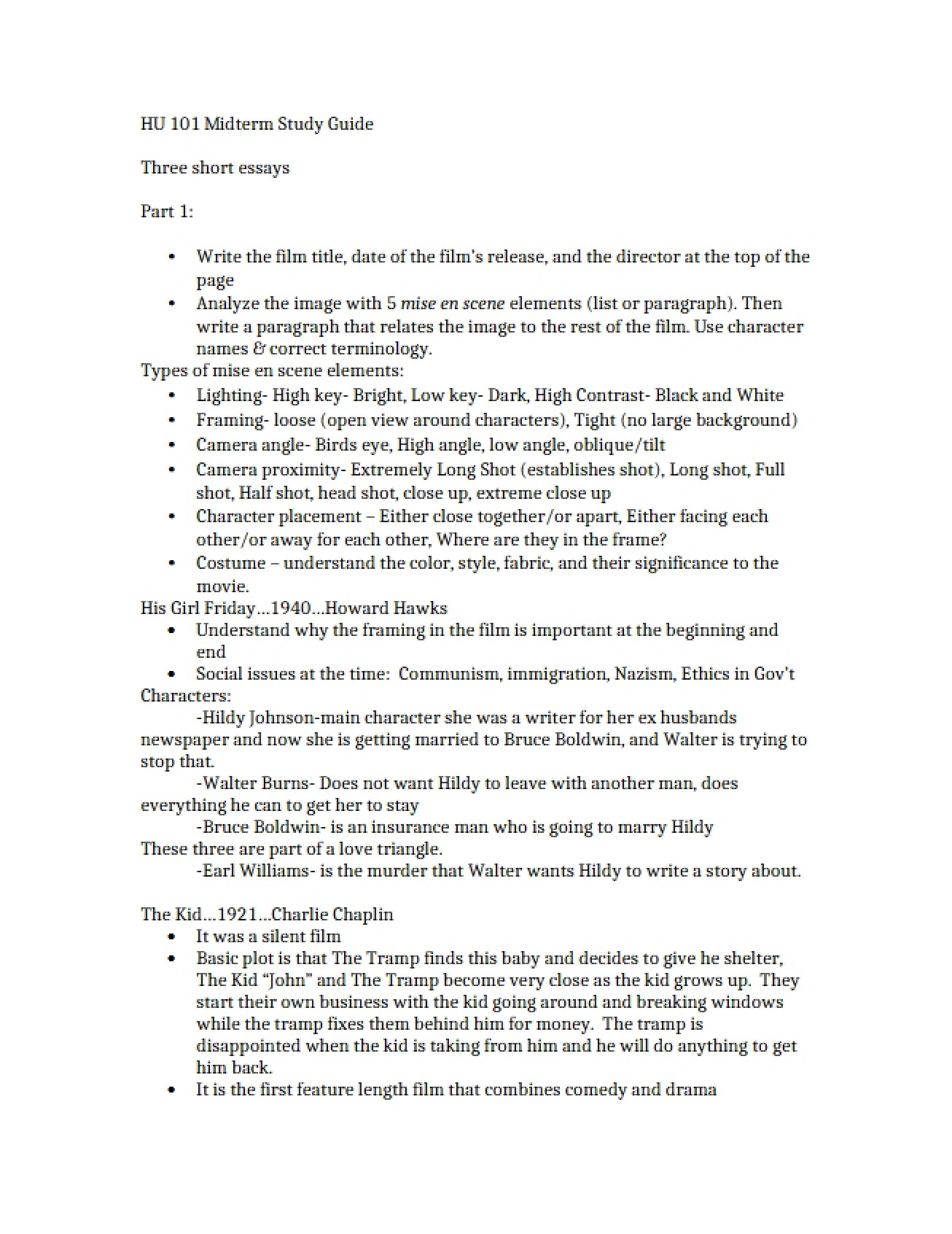 Guide for Midterm Study