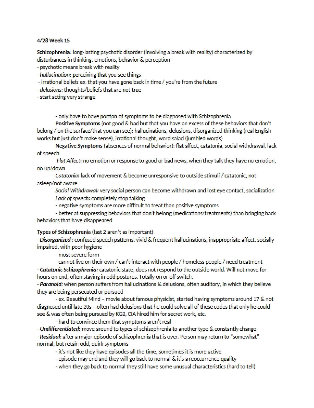Schizophrenia Disorder - PSYC 11762