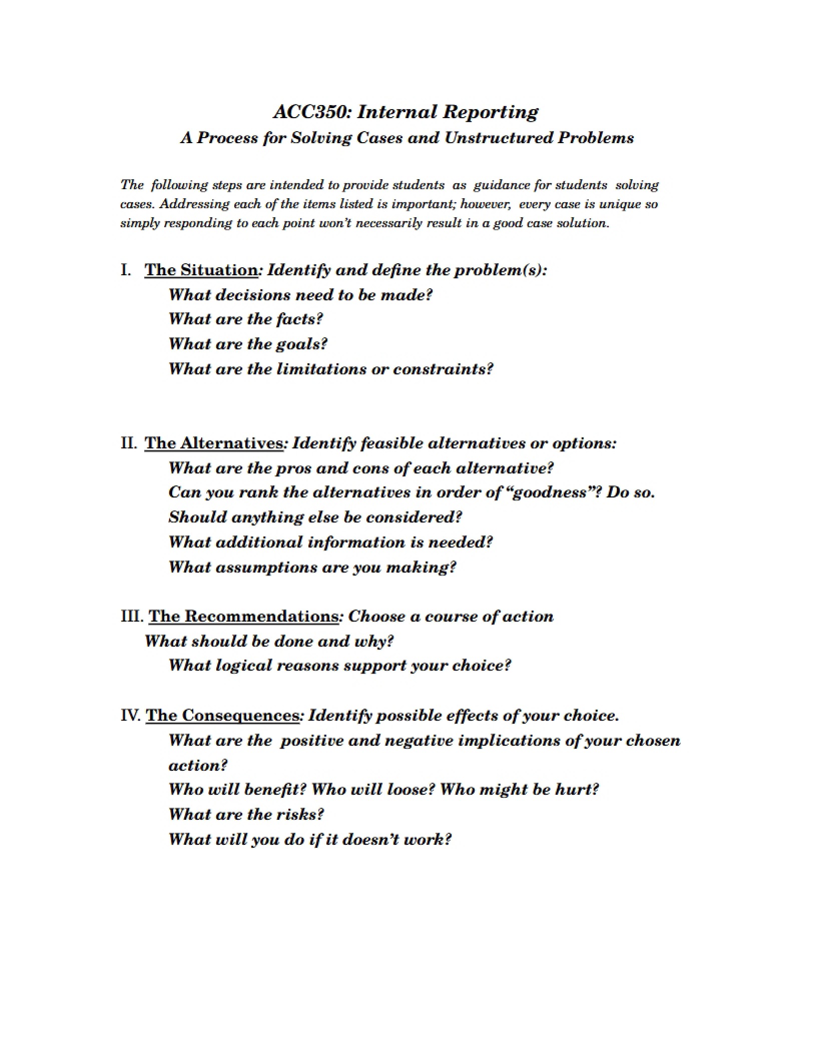 Solving Unstructured Problems and Cases A Process
