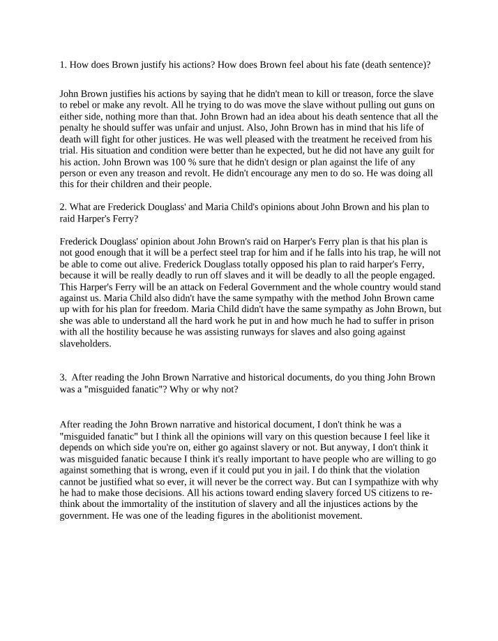 The Fight for Justice - John Brown's Justification and Fate