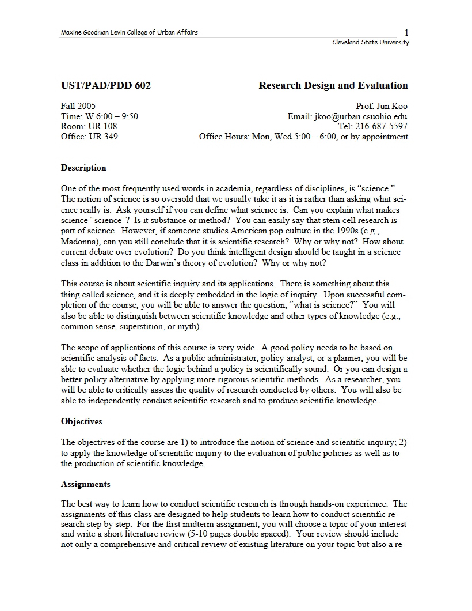 Class Outline Research Design