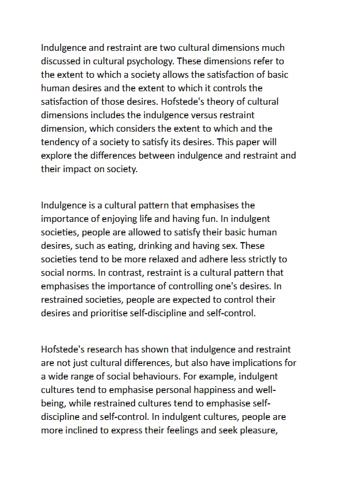 Comparison of Indulgence and Restraint