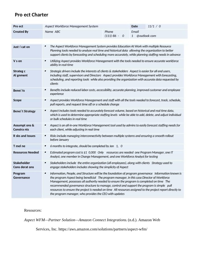 PROJ587 - Project Charter