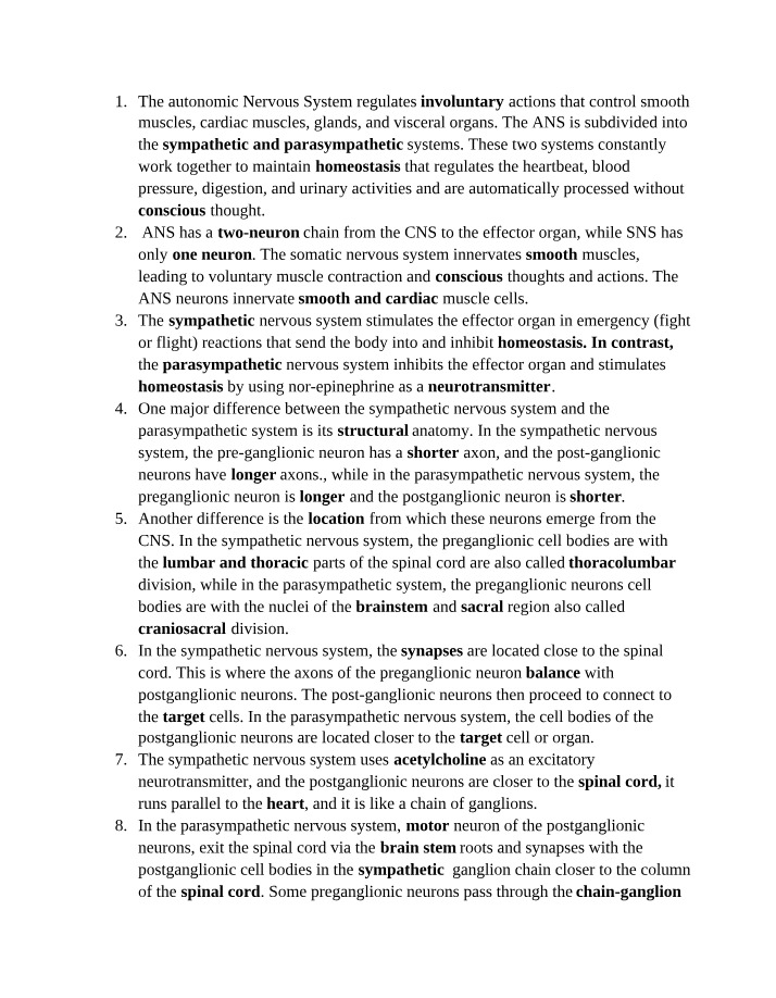 Autonomic Nervous System - Regulating Involuntary Actions