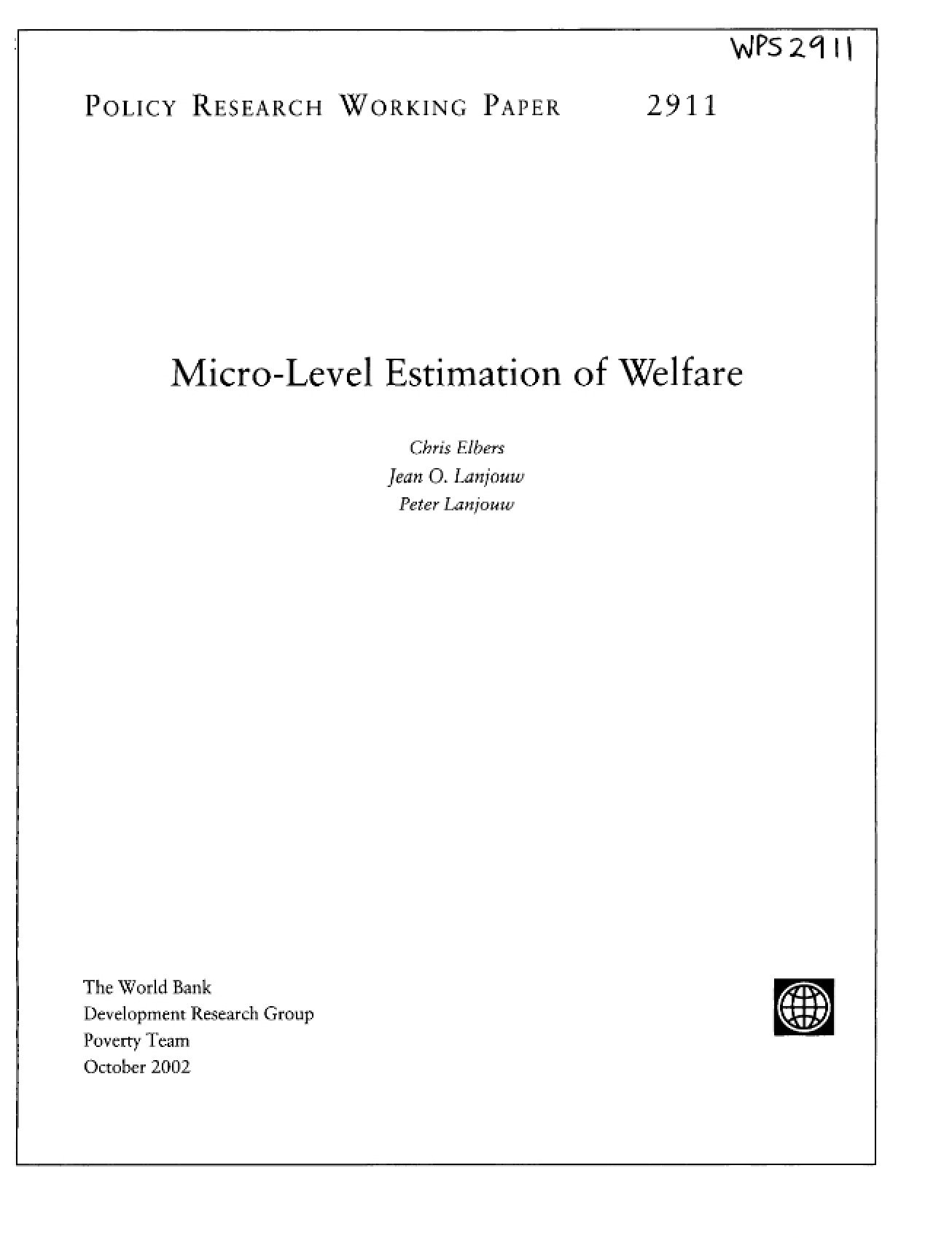 Welfare Estimation at the Micro-Level