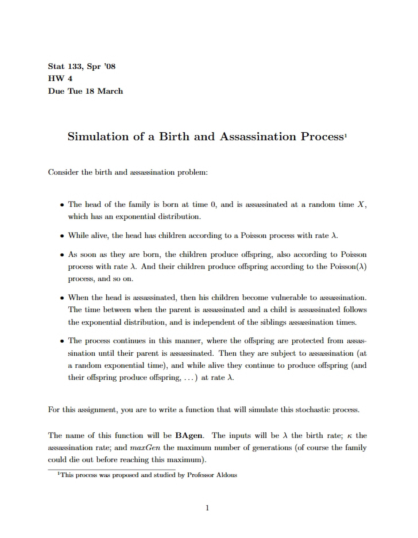Birth and Assassination Process Simulation
