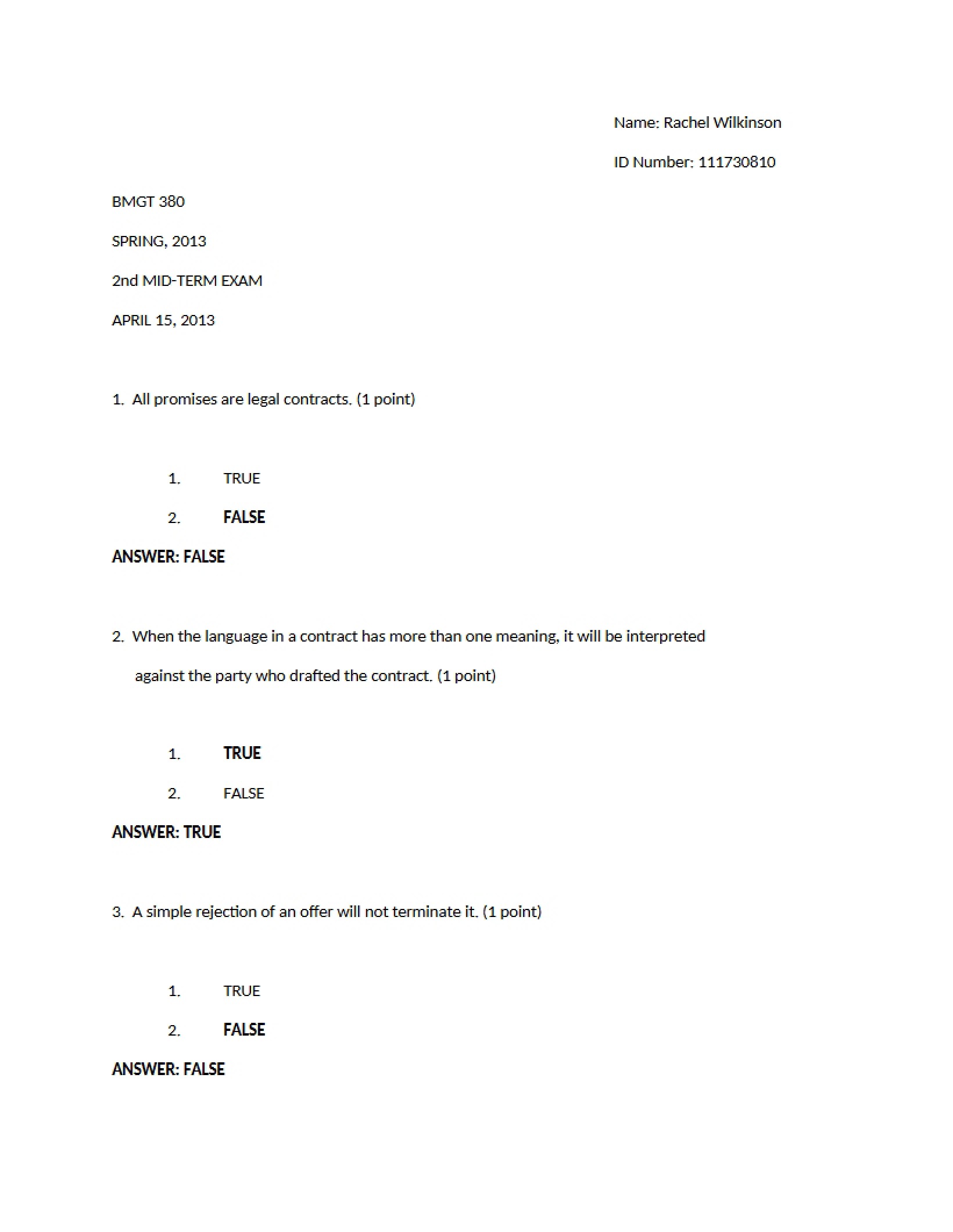Business Law Examination