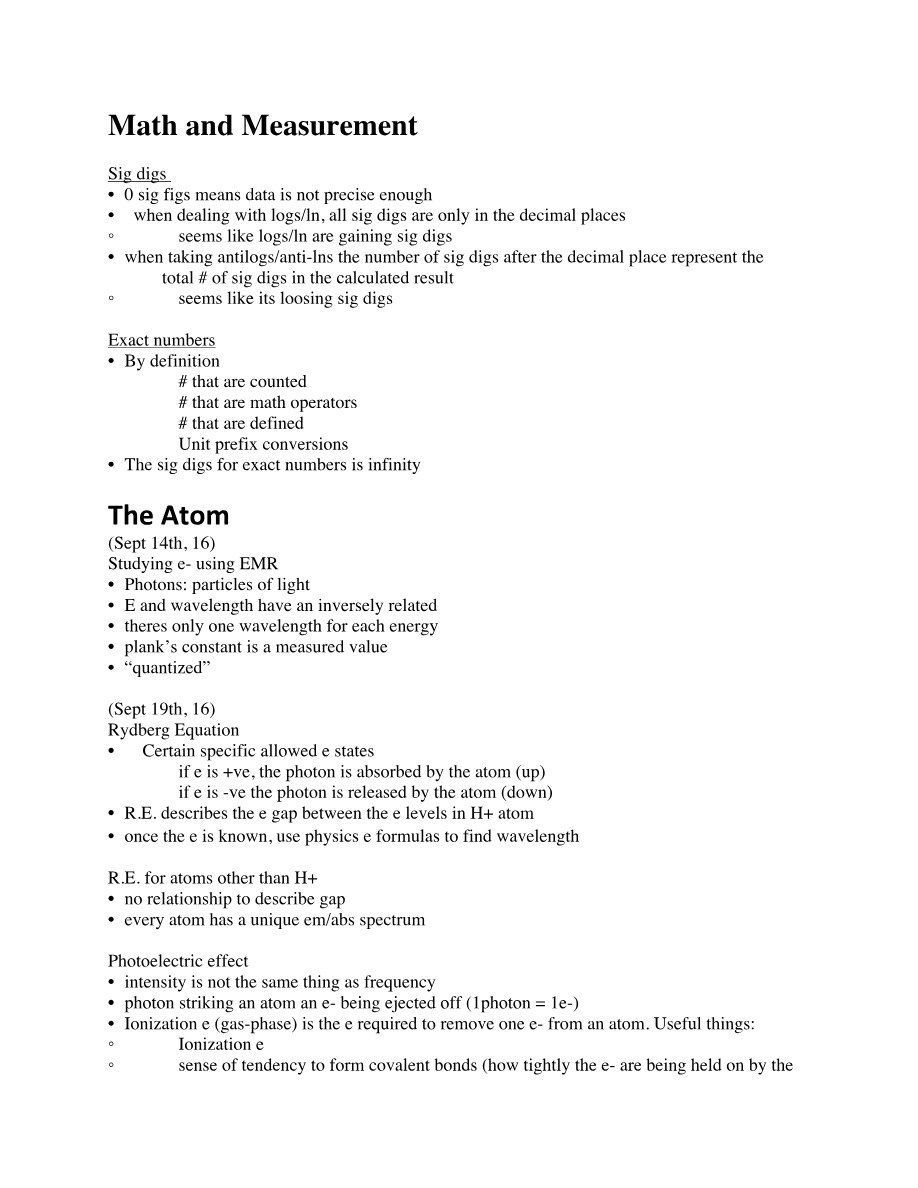 CHEM 1101 Chemistry Notes