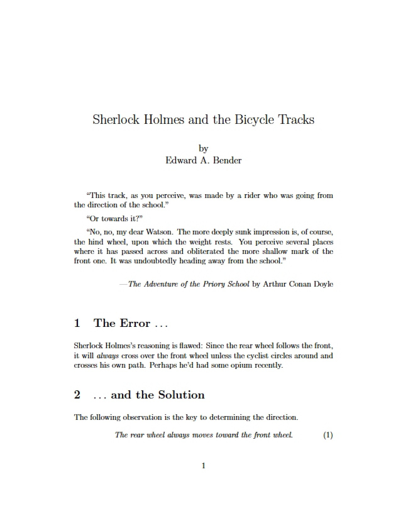 Sherlock Holmes and the Logic of Bicycle Tracks