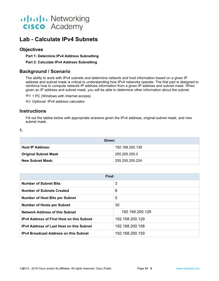 IPv4 Subnet Calculation