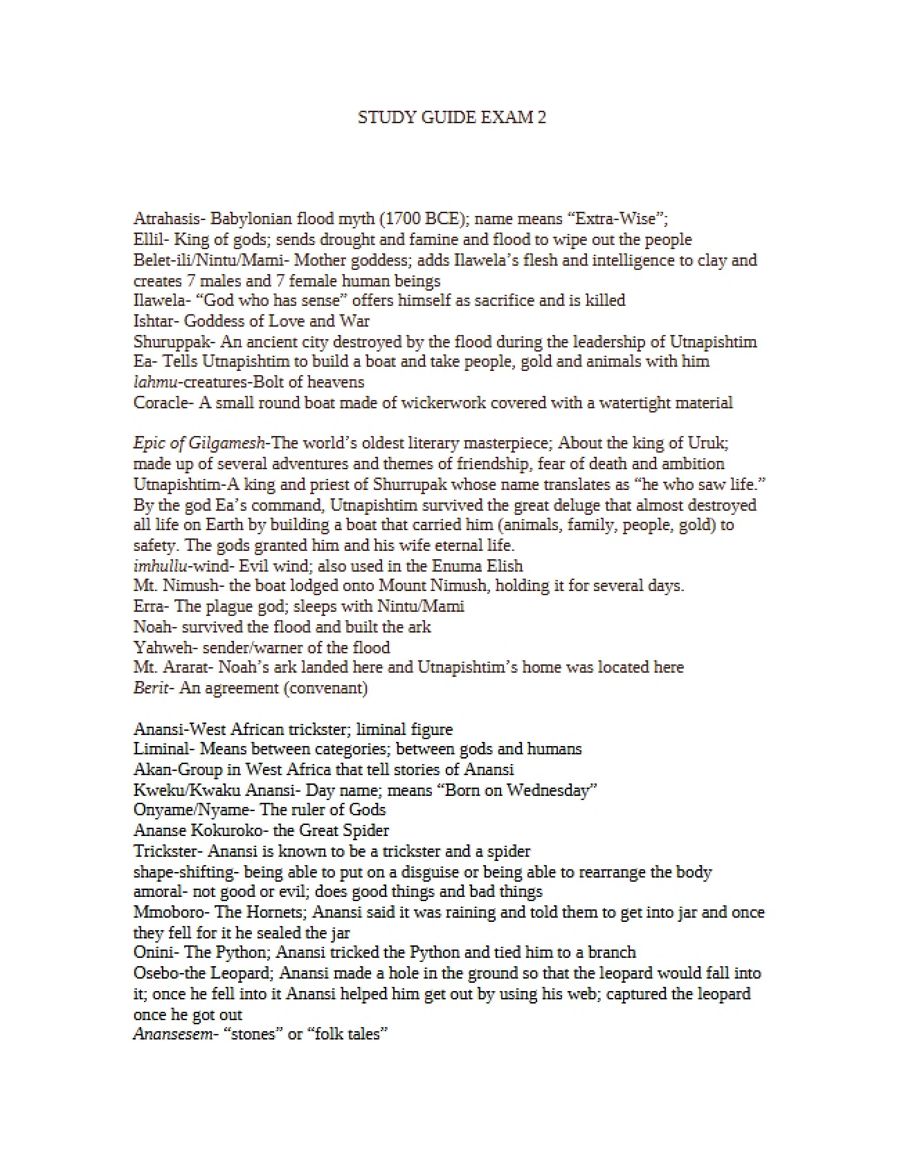 Ancient Mythology Test Two Notes (Part 7)
