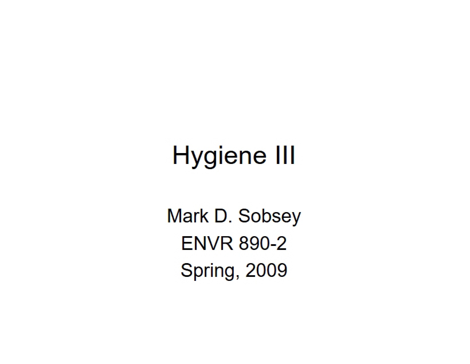 Third Hygiene Lecture