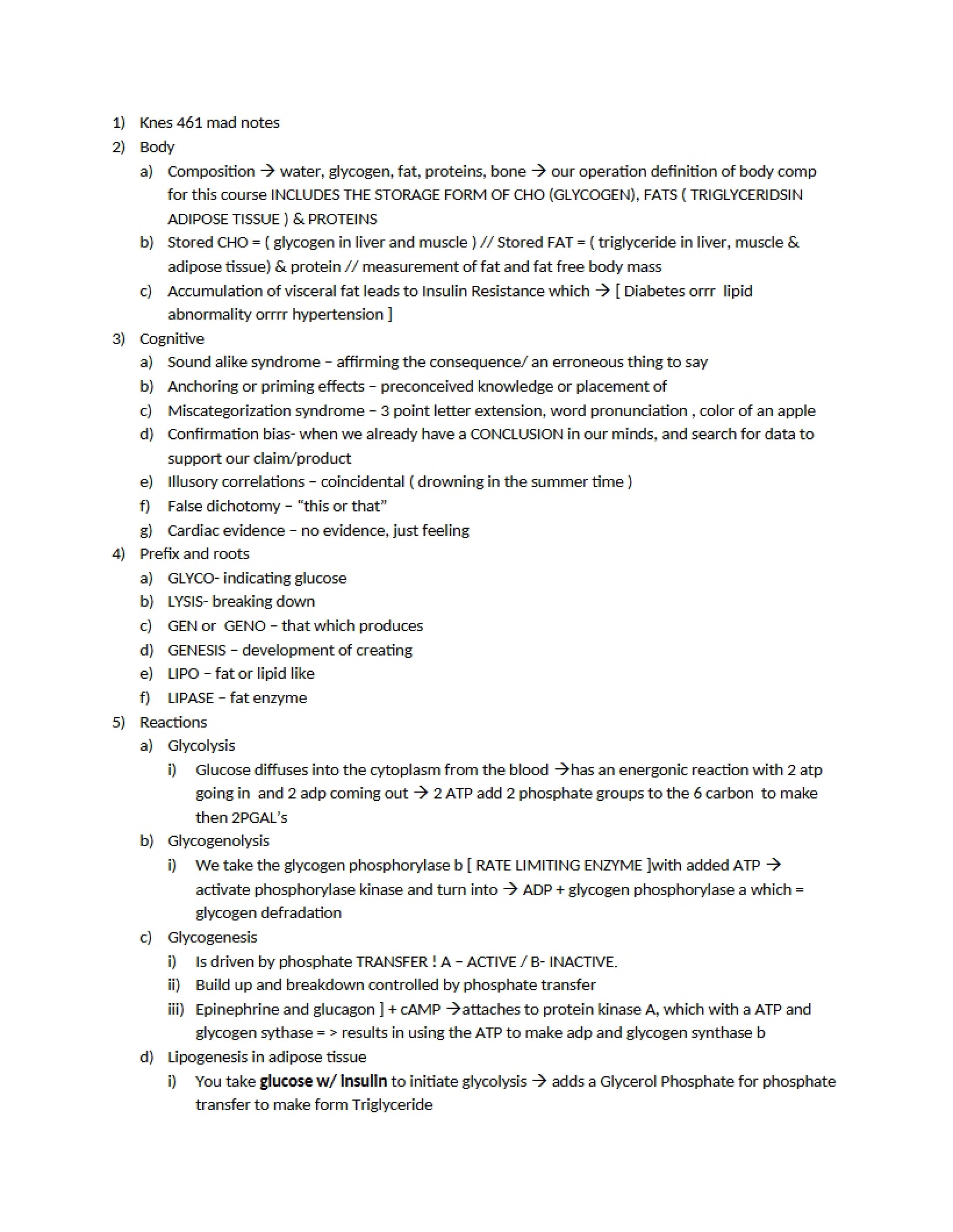 Notes on Exercise and Body Comp