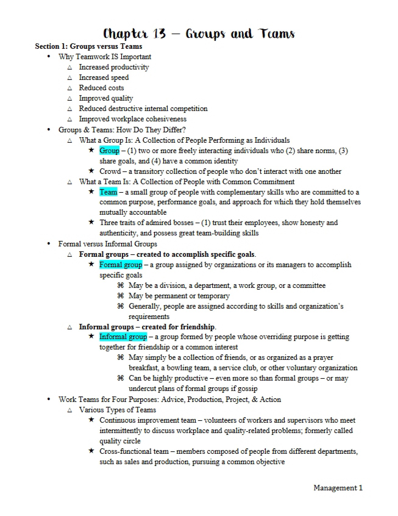 Groups and Teams (Chapter 13)