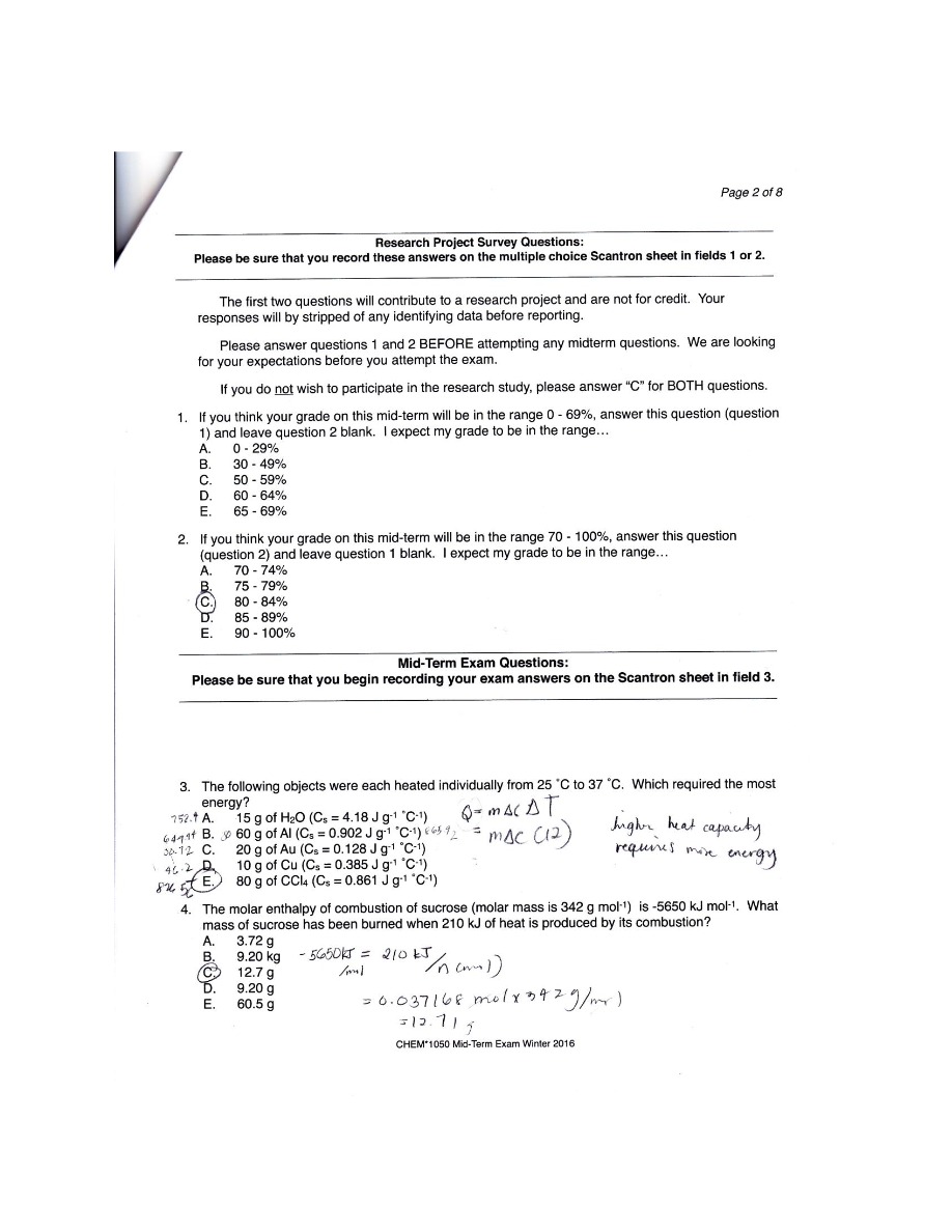 CHEM1050 Mid-Term Exam (Winter 2016)