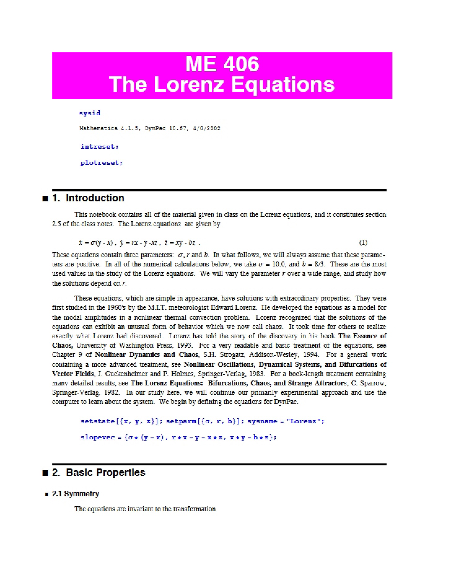 Lorenz Equations Notes