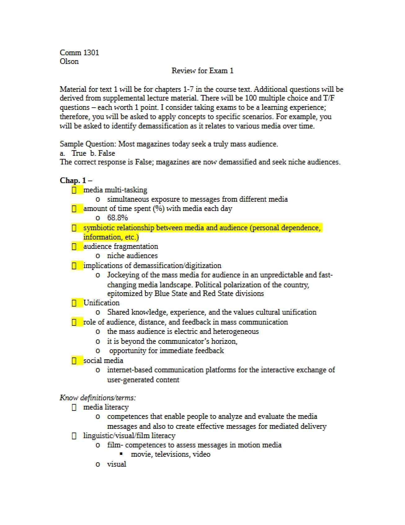 Fall 2014 Review One (Chapters 1-7)