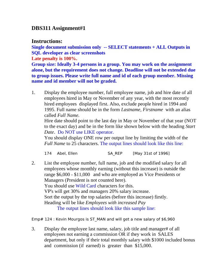 Assignment 1 - DBS311