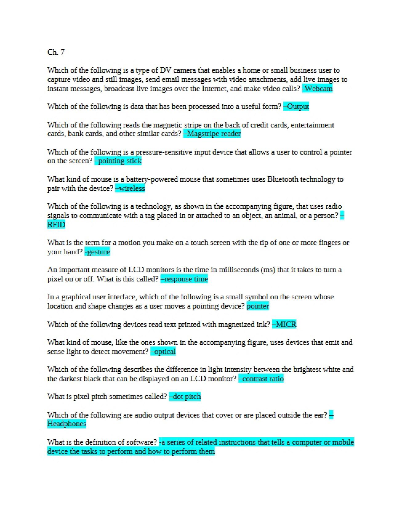 Study Notes for Computer Fluency