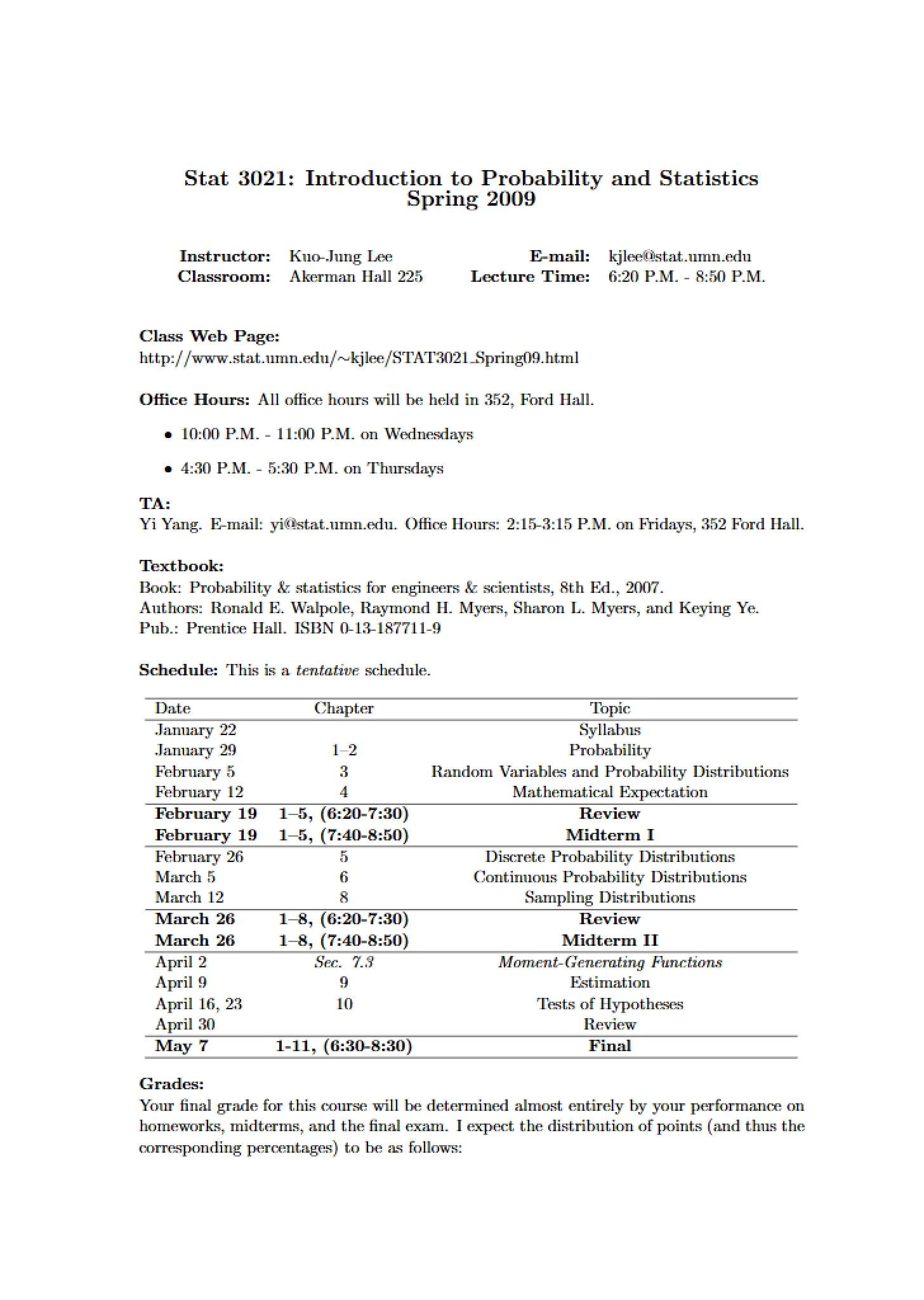 Syllabus for STAT 3021