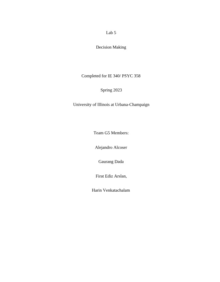 Lab 5 - Effective Decision Making in an Academic Setting