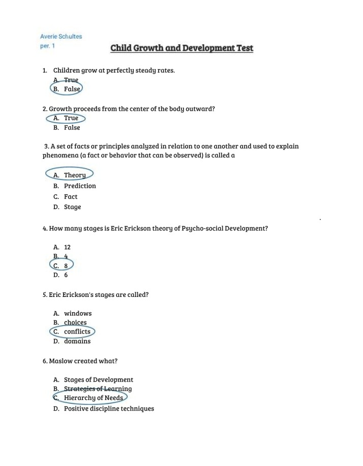 Test on Child Growth and Development