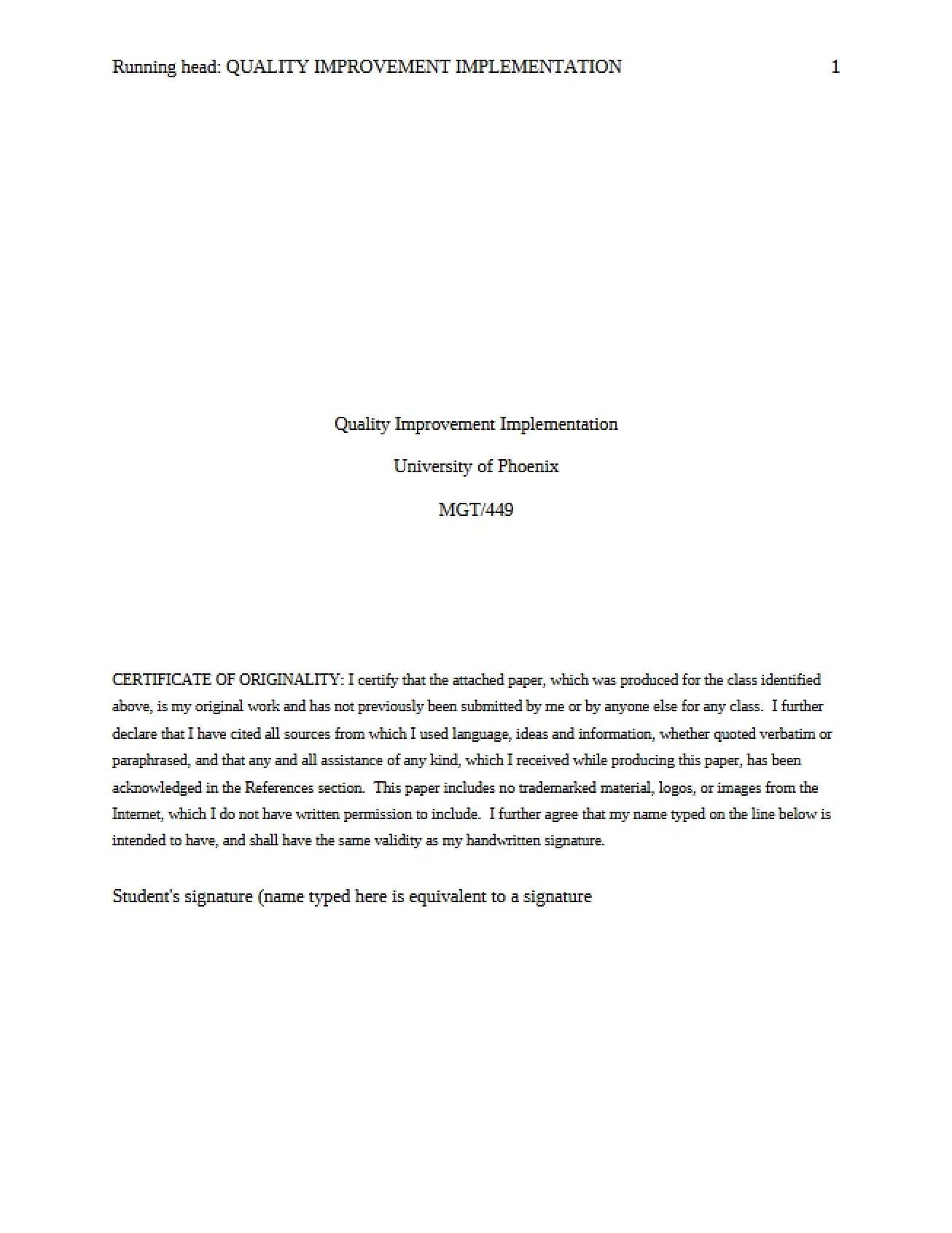 Implementing Quality Improvements - Quality Management & Productivity