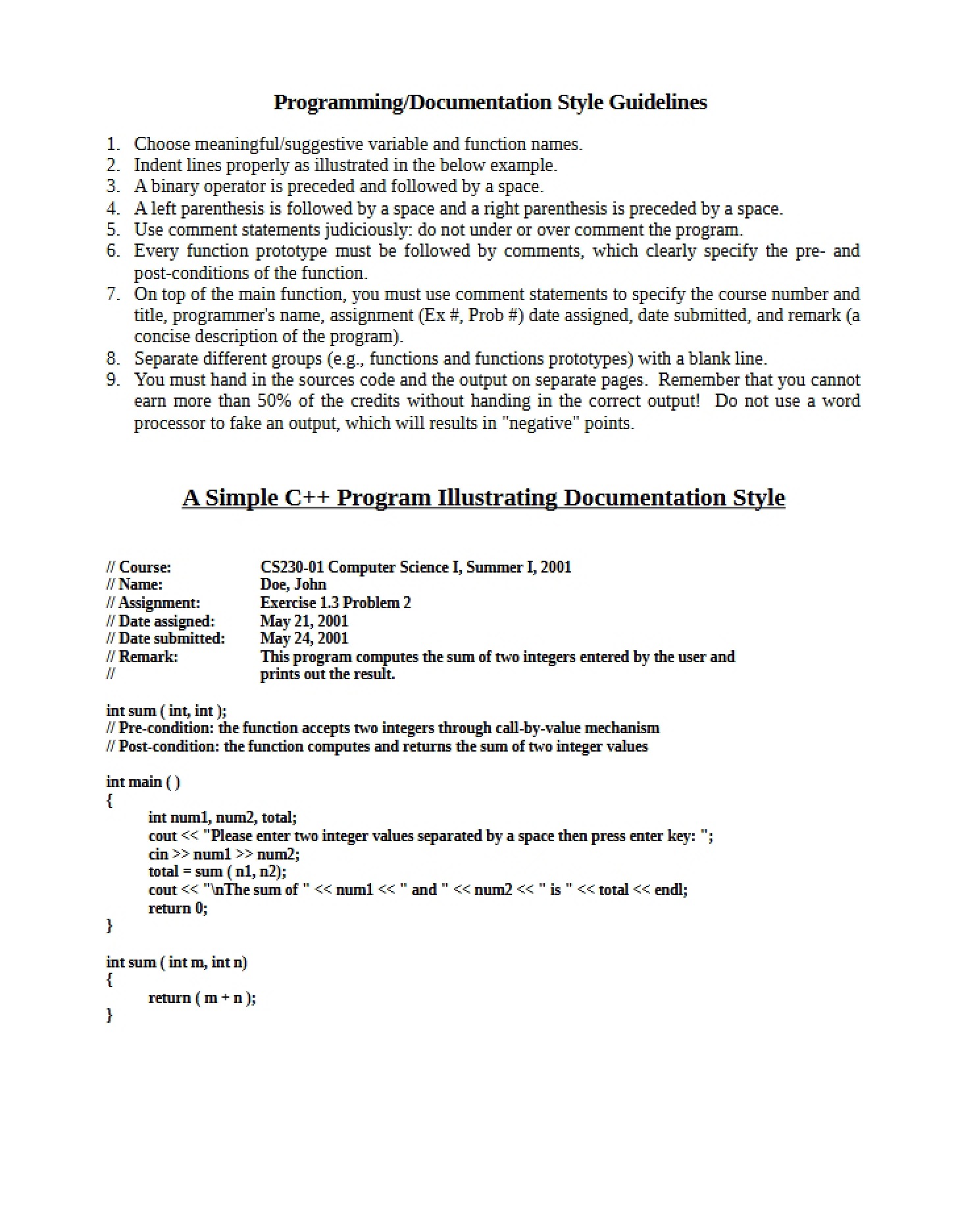 Style of Programming Documentation