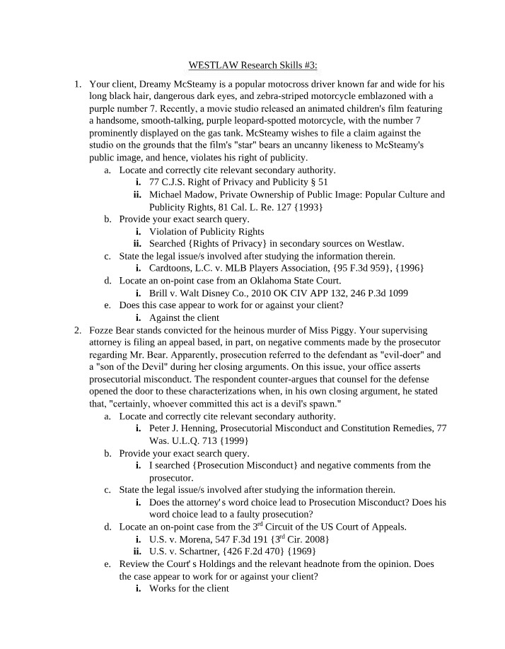 WESTLAW Research Skills 3 - McSteamy vs. Motocross