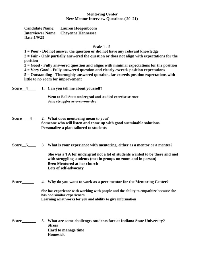 Interview Questions for New Mentors