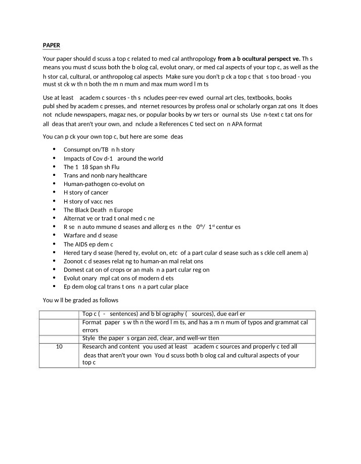 Paper and Your Choice Assignment Rubrics