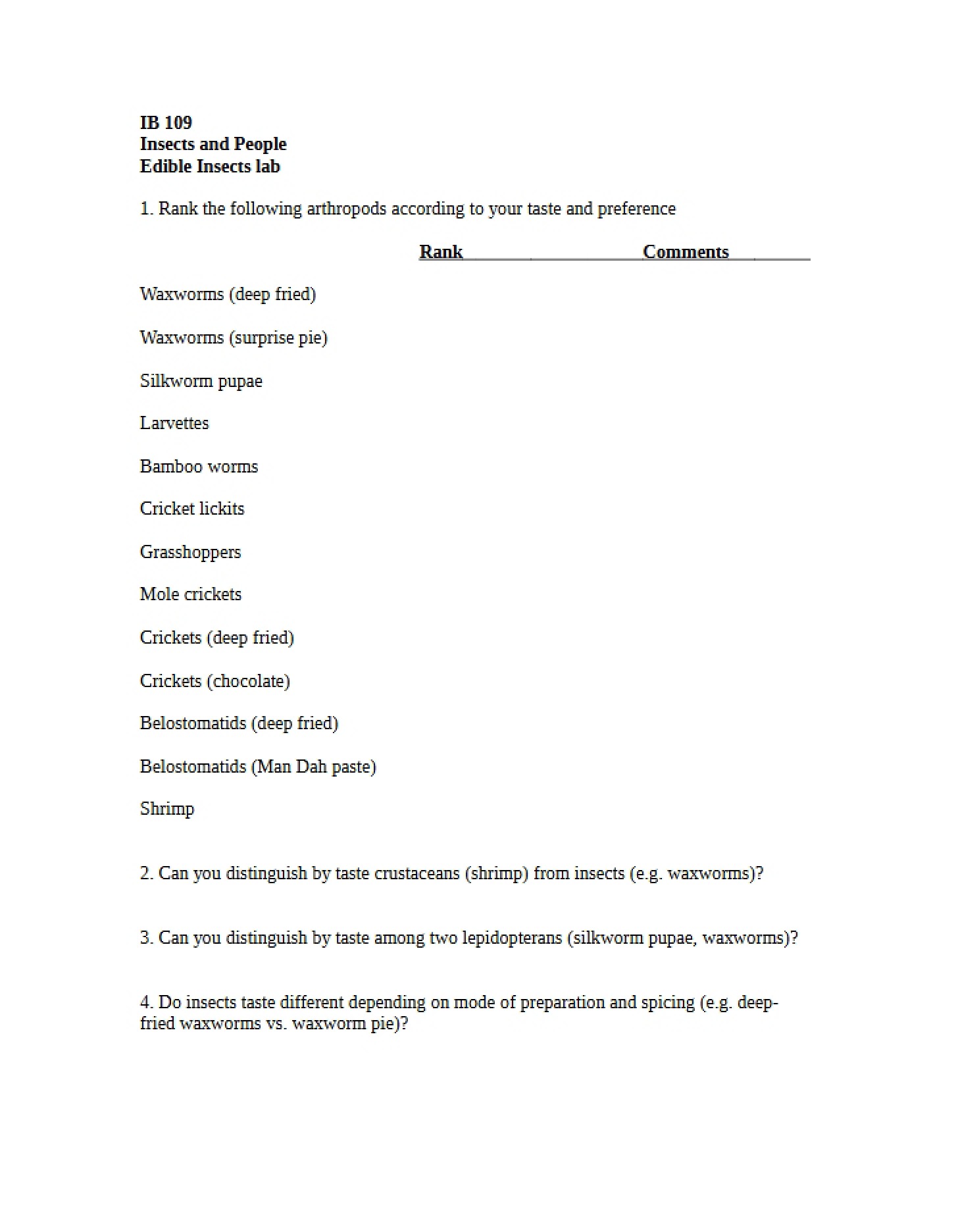 Lab Edible Insects