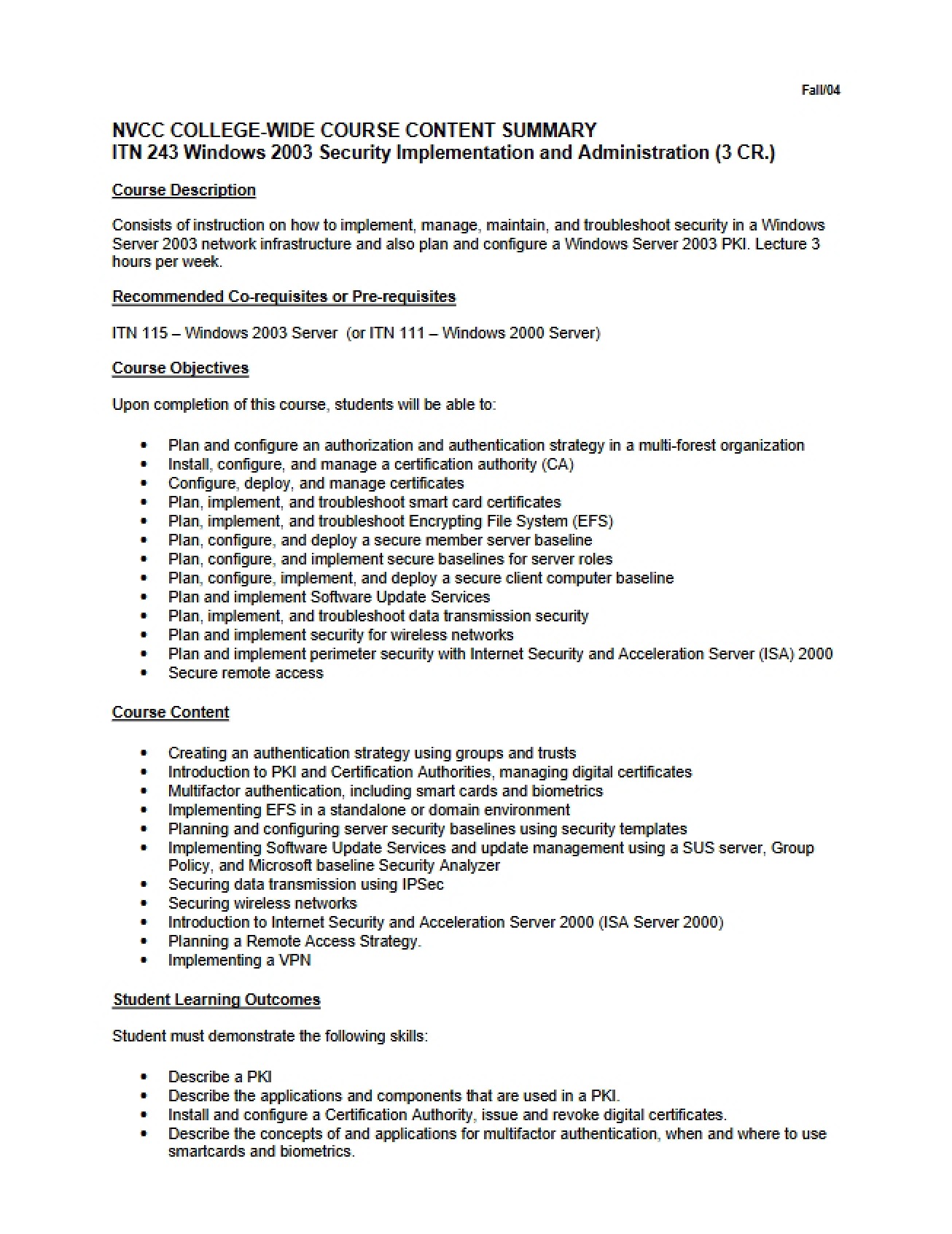 Win 2003 Security Admin Content