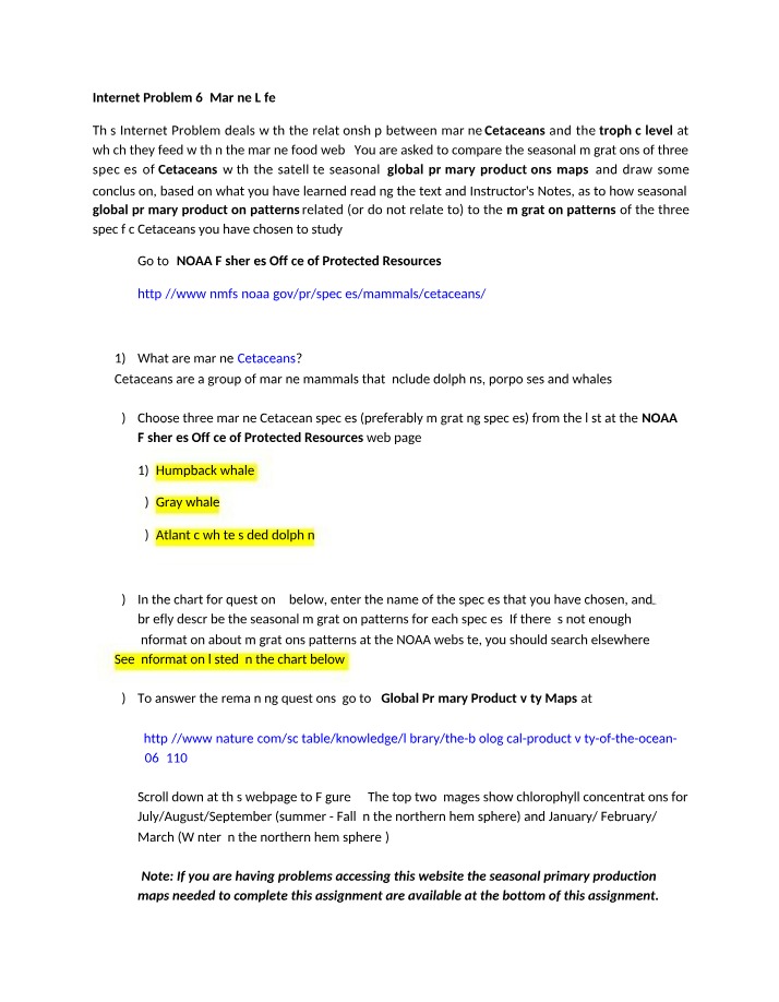 Marine Life - Internet Problem 6