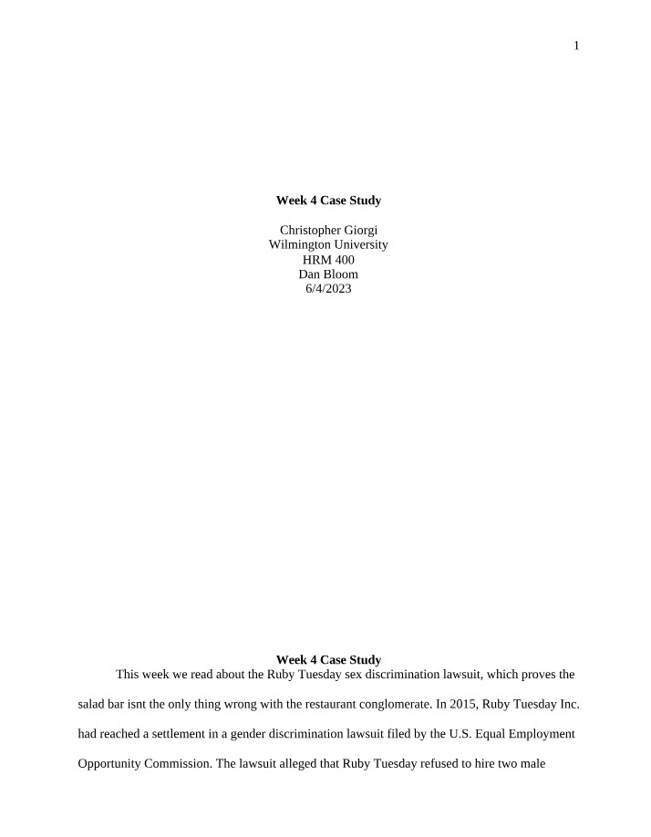 Ruby Tuesday Sex Discrimination Lawsuit Analysis